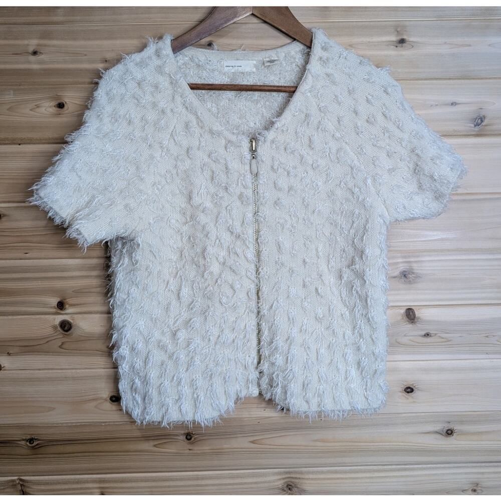 Anthropologie Sweater Womens Medium Cream Sleeping on Snow Zip Front‎